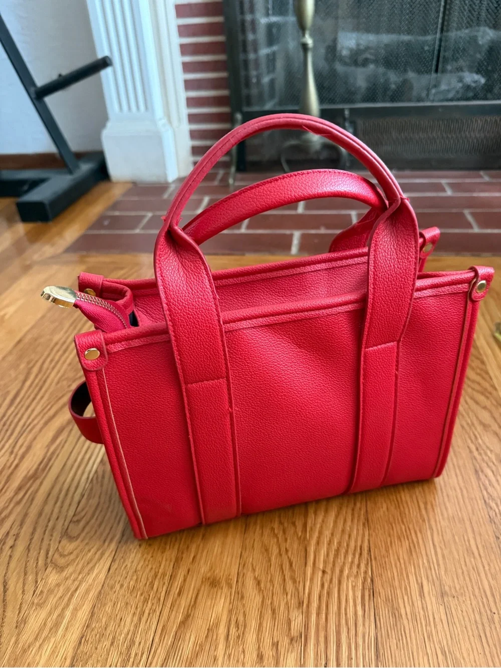 Tote bag red faux leather small tote purse with extra strap New